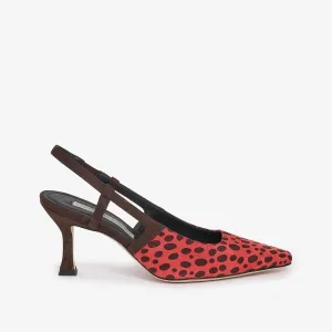 All over dark brown women's printed suede sling back décolleté