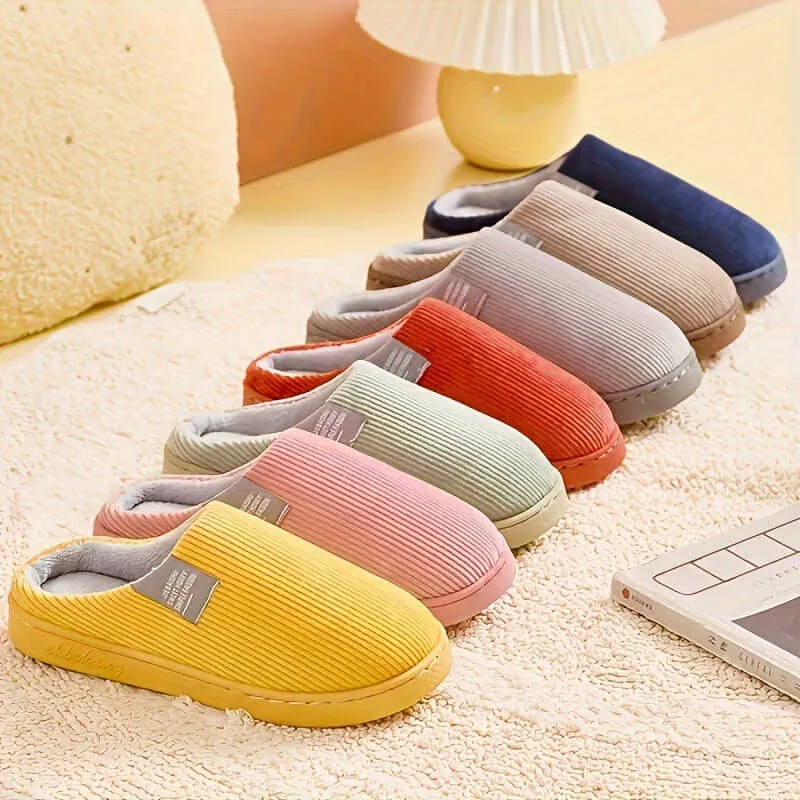 Anti-Slip Soft Plush Cozy Ribbed Corduroy House Slippers