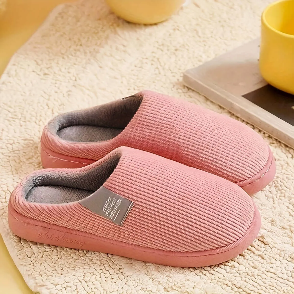 Anti-Slip Soft Plush Cozy Ribbed Corduroy House Slippers