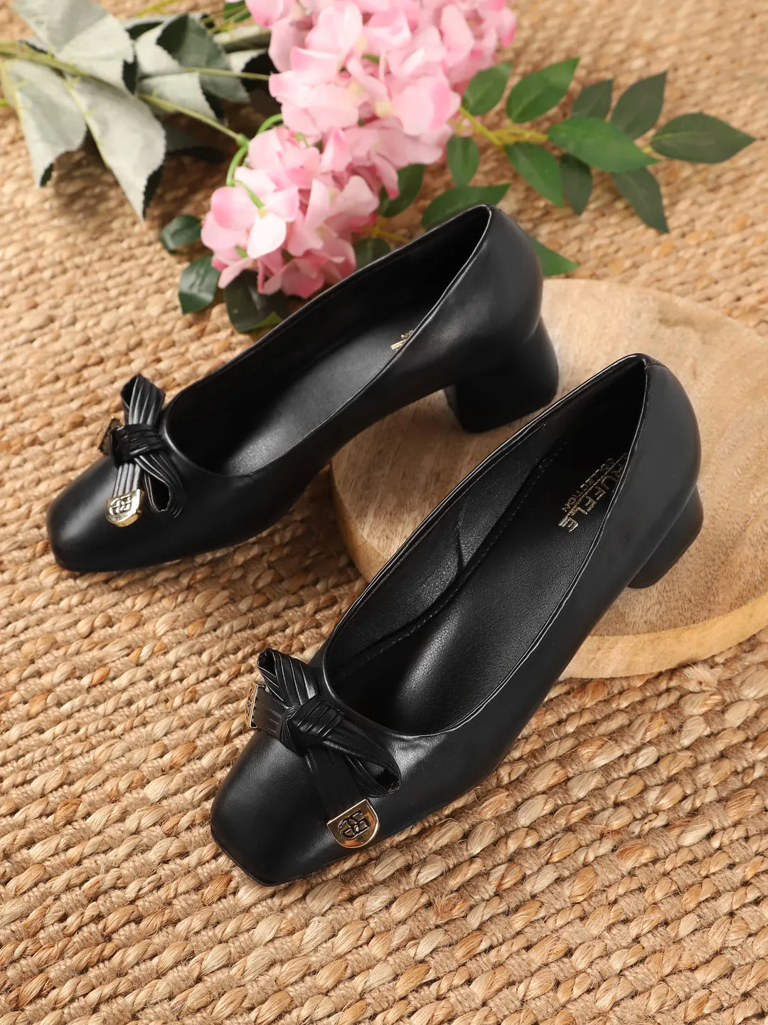 Black PU Block Ballerina Sandals (TC-D09159-BLK)