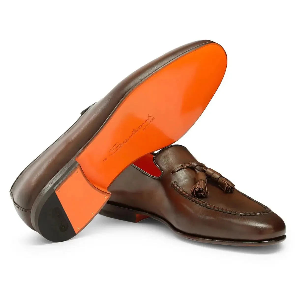 Brown Polished Leather Tassel Loafer