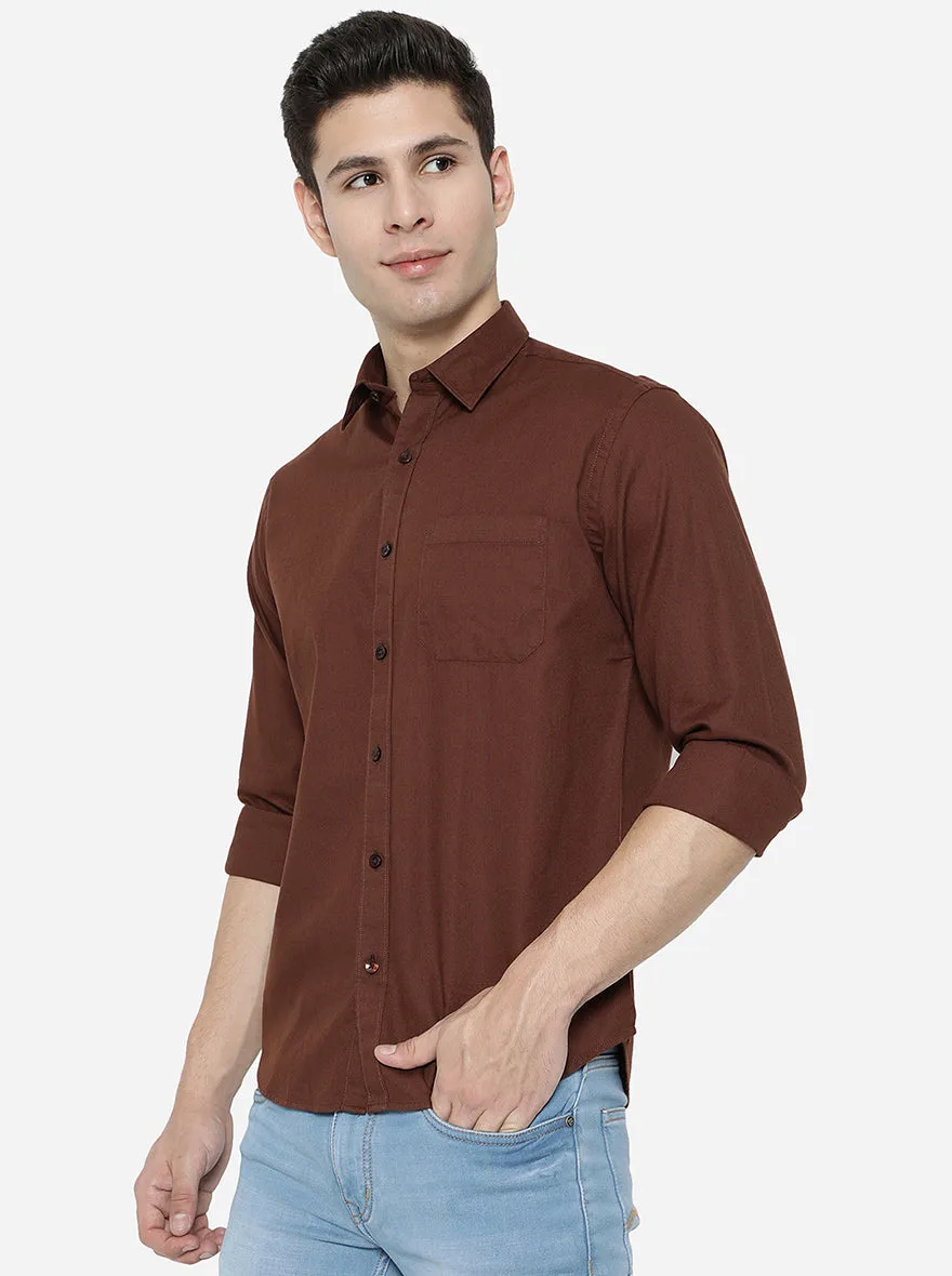 Brown Solid Classic Fit Casual Shirt | Greenfibre