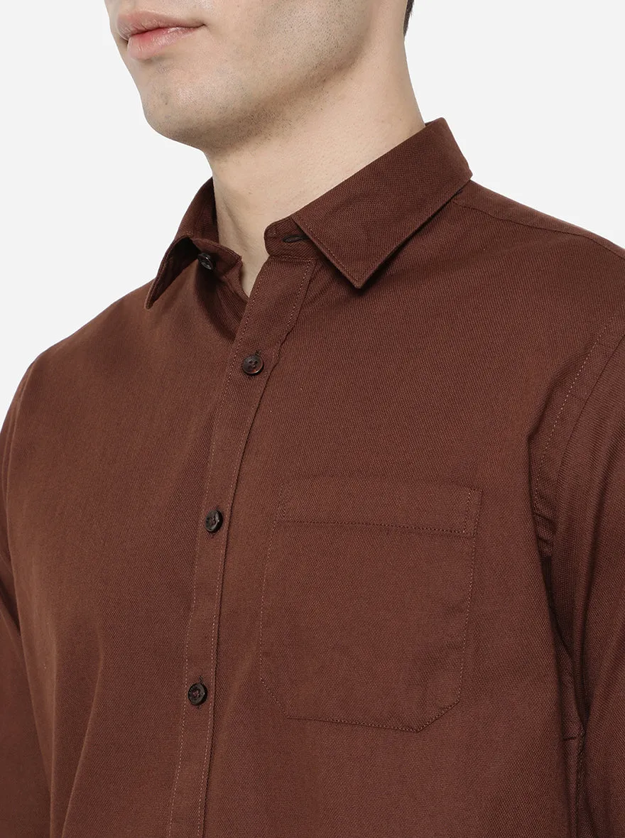 Brown Solid Classic Fit Casual Shirt | Greenfibre