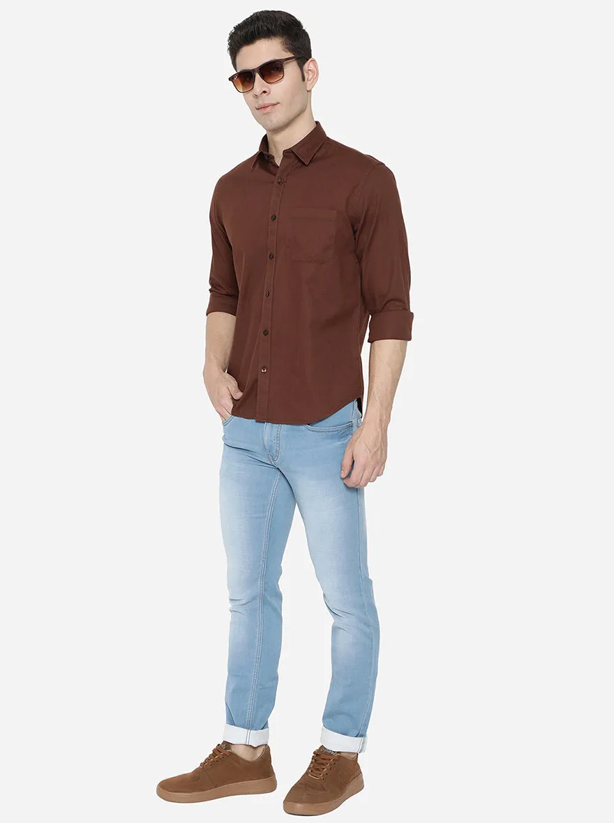 Brown Solid Classic Fit Casual Shirt | Greenfibre