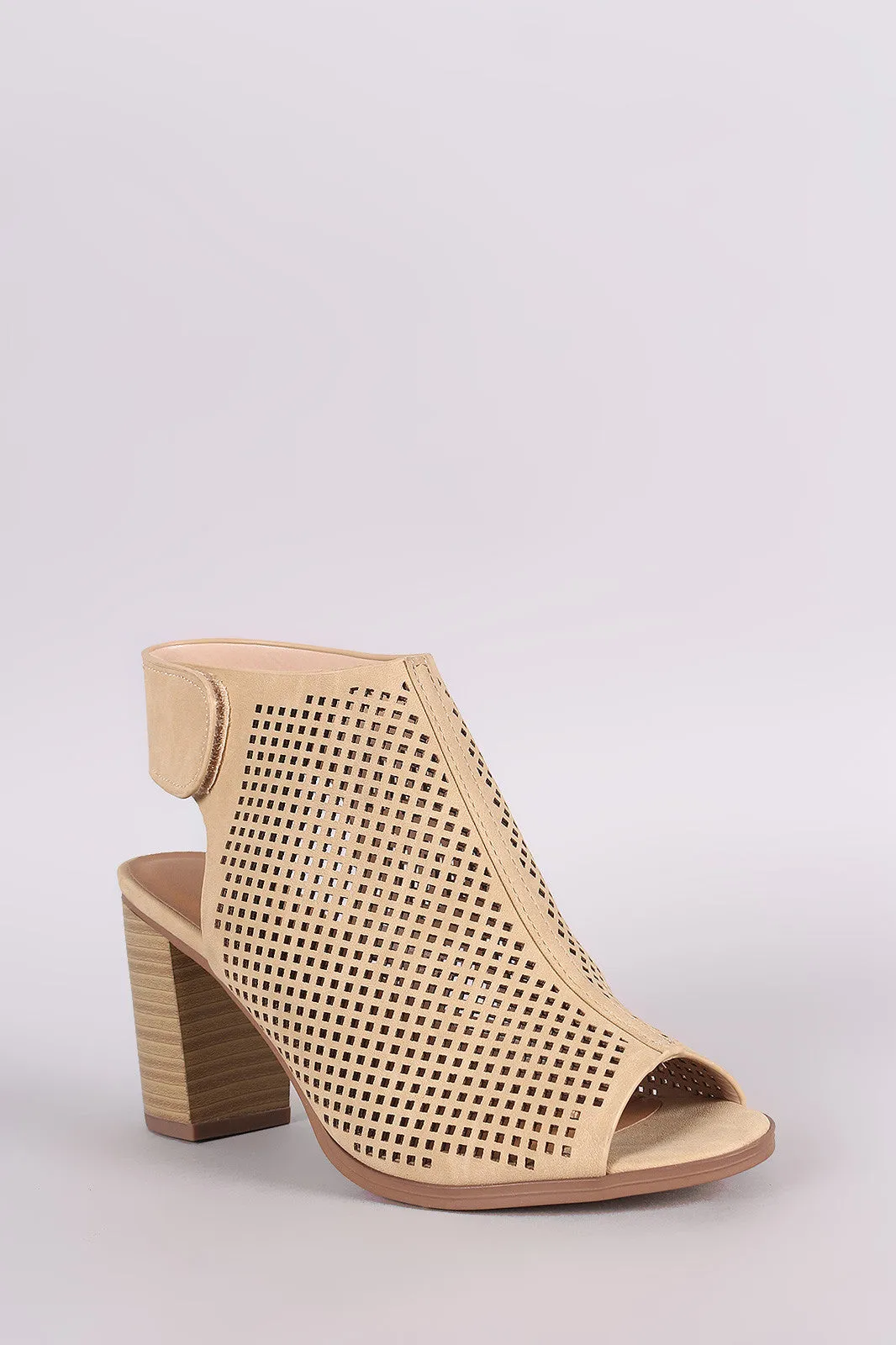 City Classified Perforated Peep Toe Chunky Heel