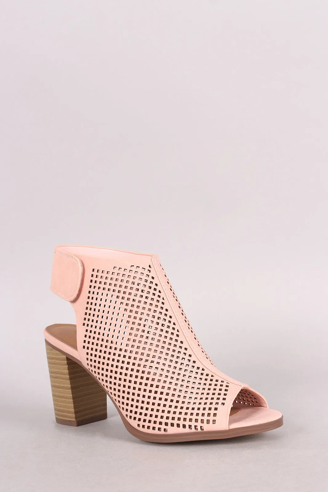 City Classified Perforated Peep Toe Chunky Heel