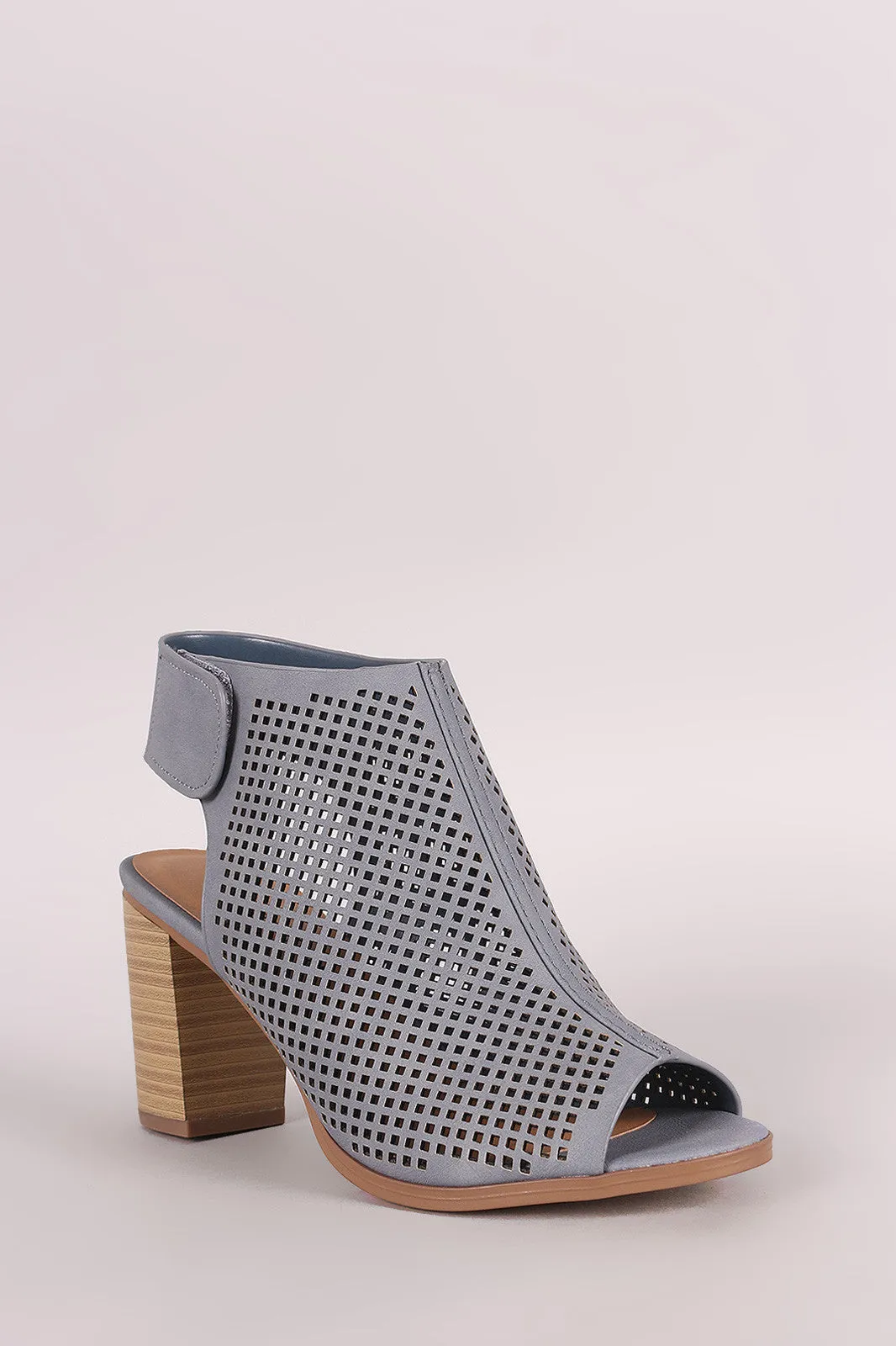 City Classified Perforated Peep Toe Chunky Heel