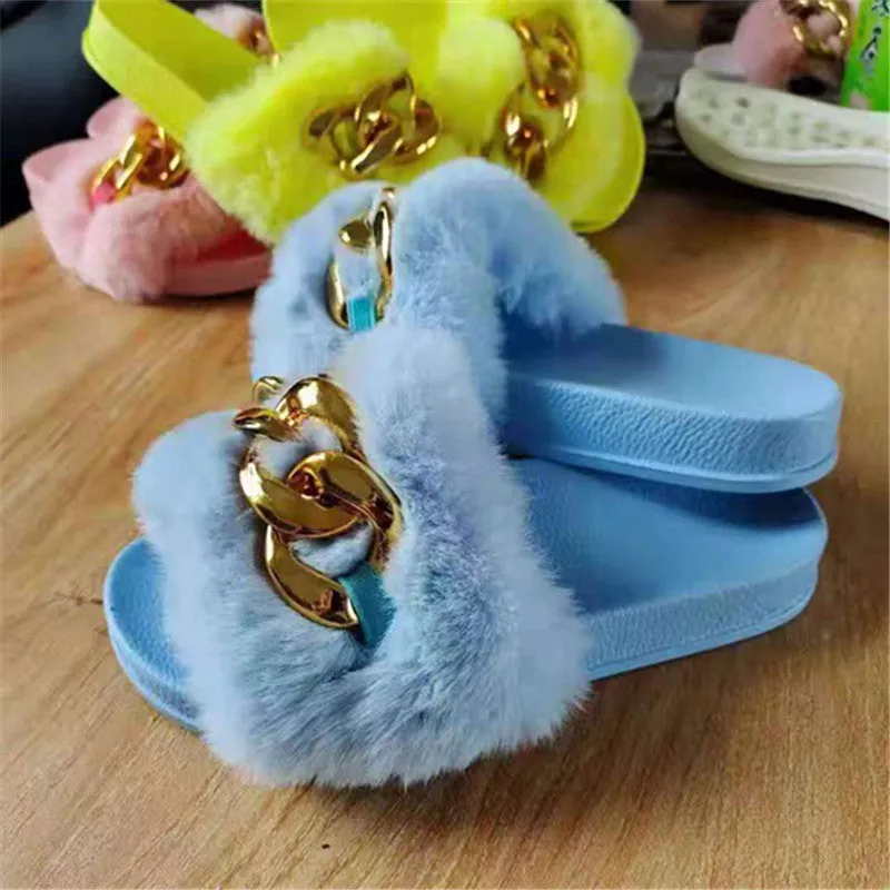 Colorful plush chain slippers（HPSD117）