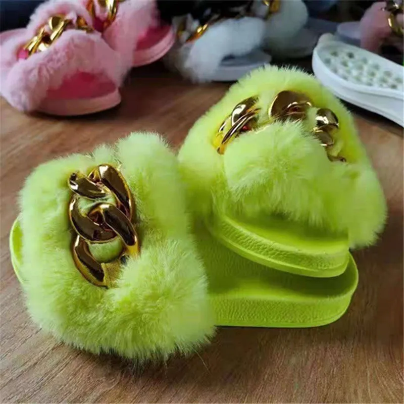 Colorful plush chain slippers（HPSD117）