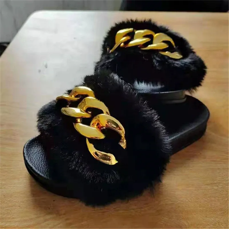 Colorful plush chain slippers（HPSD117）