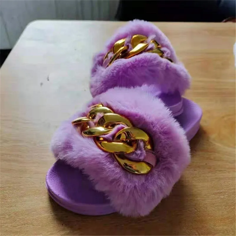 Colorful plush chain slippers（HPSD117）