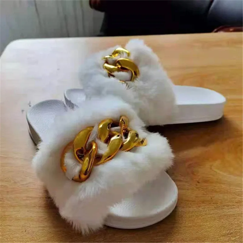 Colorful plush chain slippers（HPSD117）