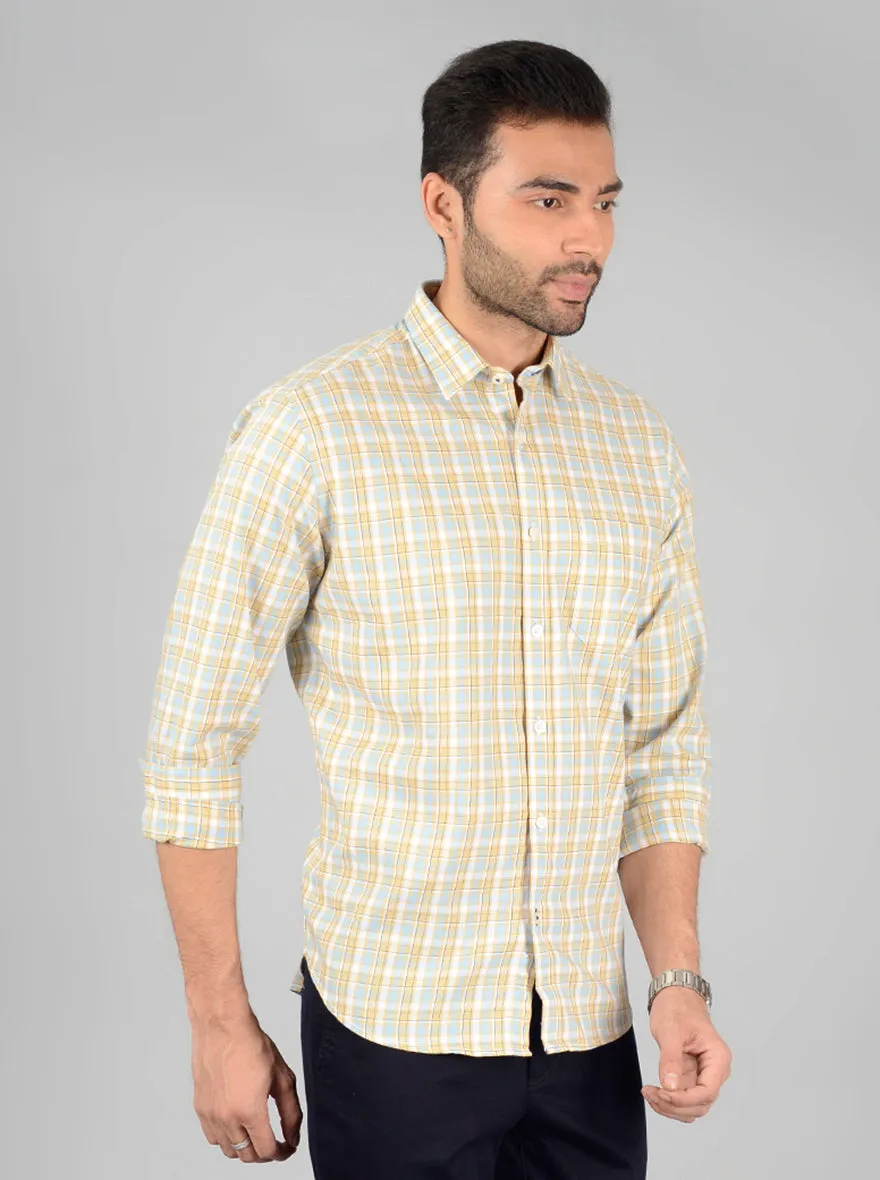 Cream Checked Classic Fit Casual Shirt | Greenfibre