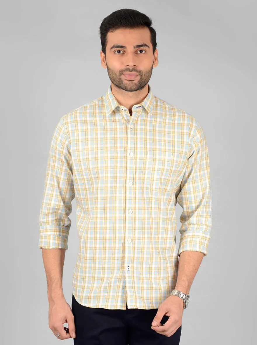 Cream Checked Classic Fit Casual Shirt | Greenfibre