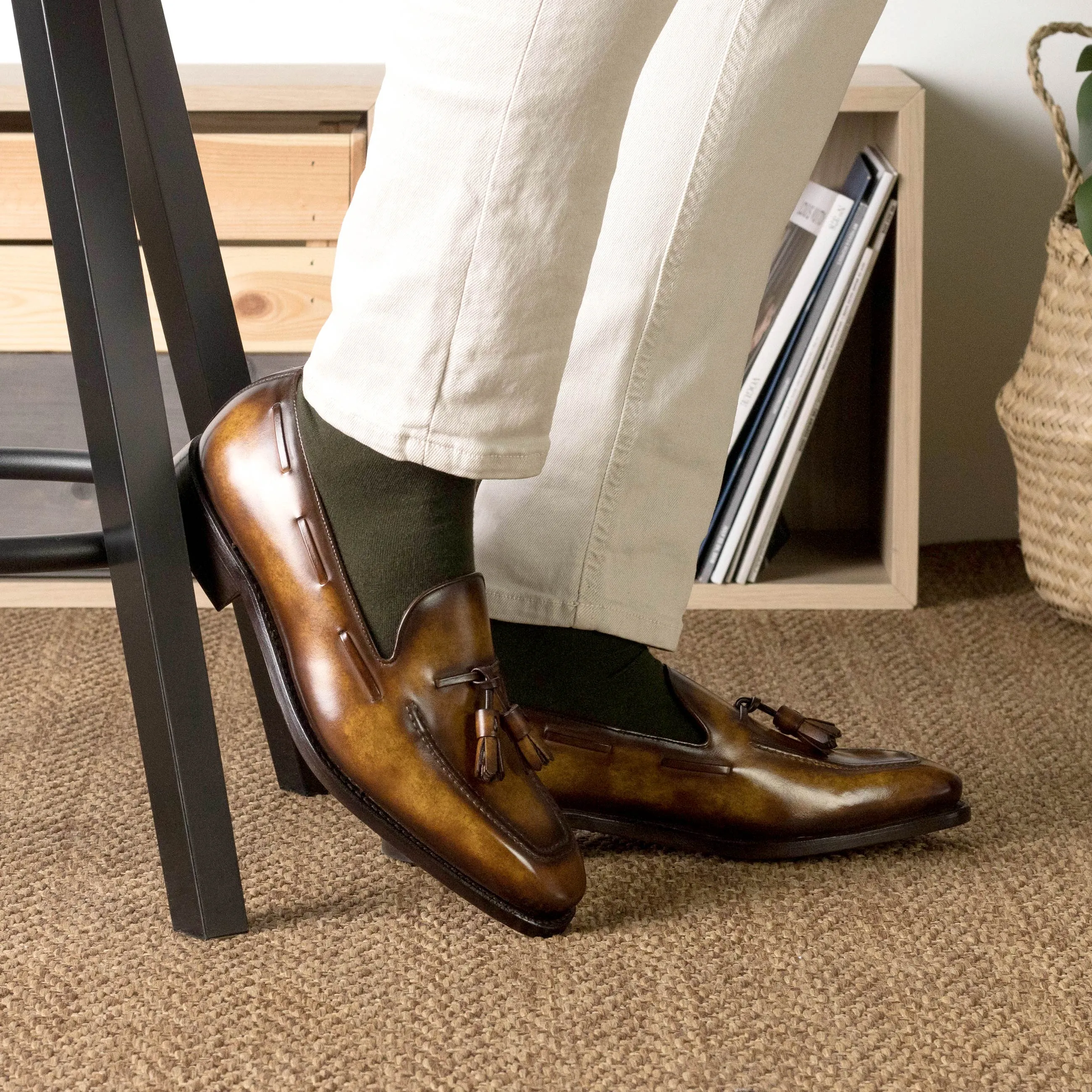 DapperFam Luciano in Cognac Men's Hand-Painted Patina Loafer