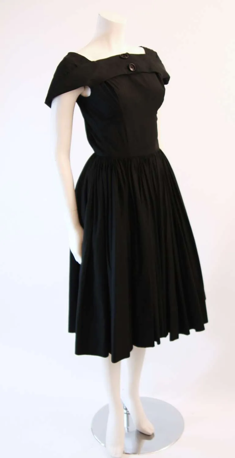 JAMES GALANOS Circa 1950s Black Boat Neck Cocktail Dress