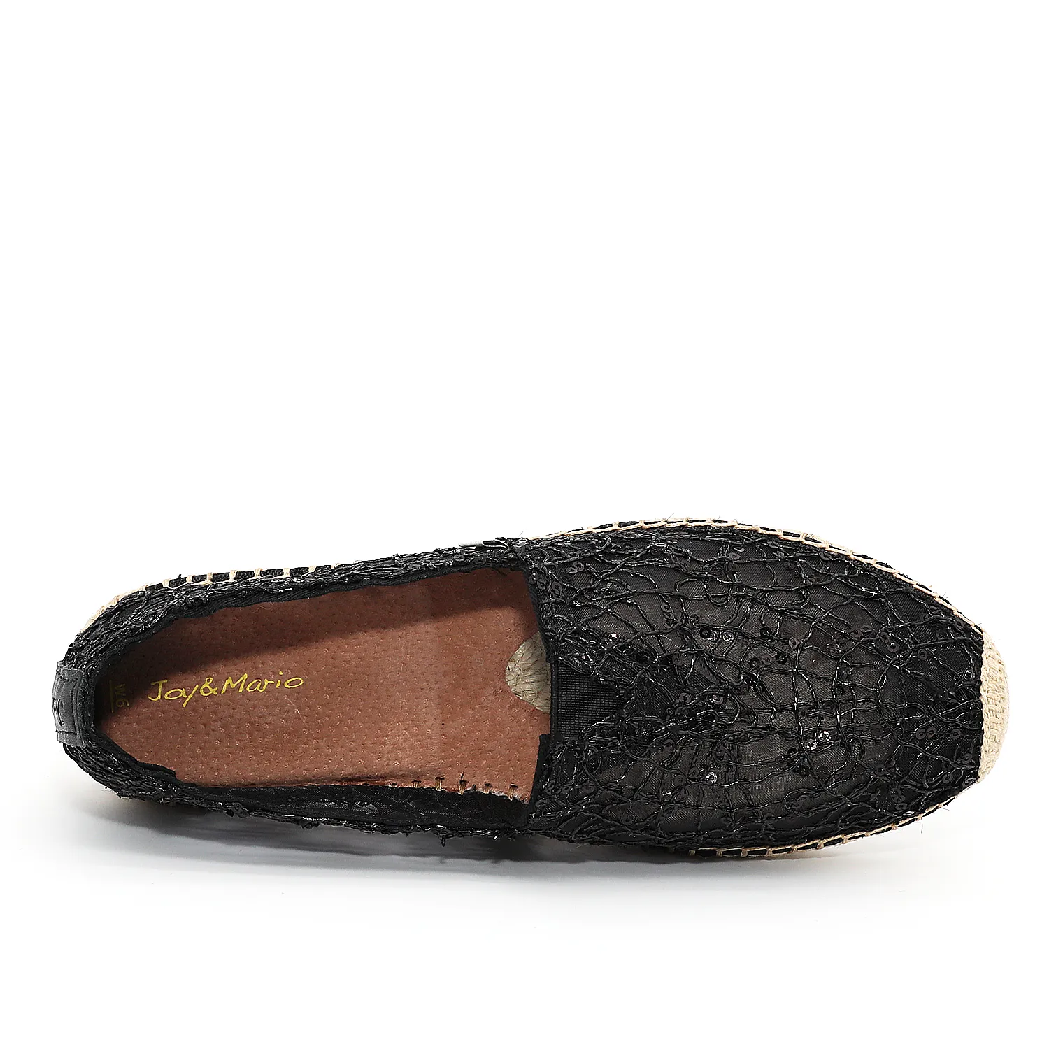 JOY&MARIO Handmade Women’s Slip-On Espadrille Mesh Loafers Flats in Black-A01070W