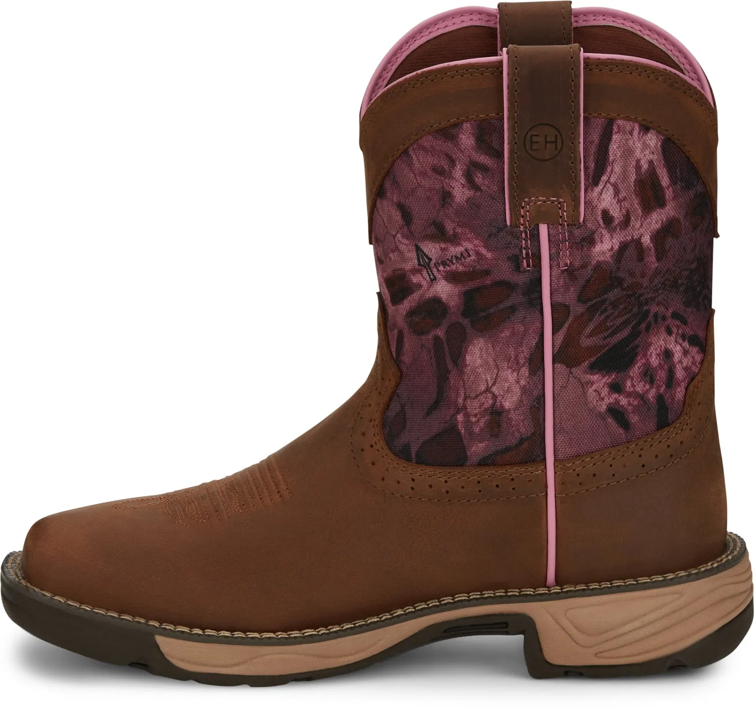 Justin 8in WP Womens Prym1 Pink Out Camo Rush Leather Work Boots