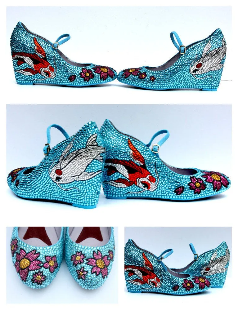 Koi & Cherry Blossom Crystal Mary Jane Wedges