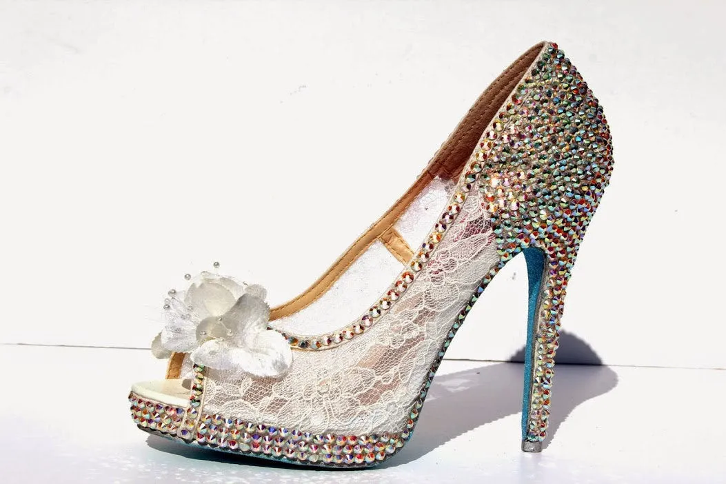 Lace & Swarovski AB Crystal Bridal Heel