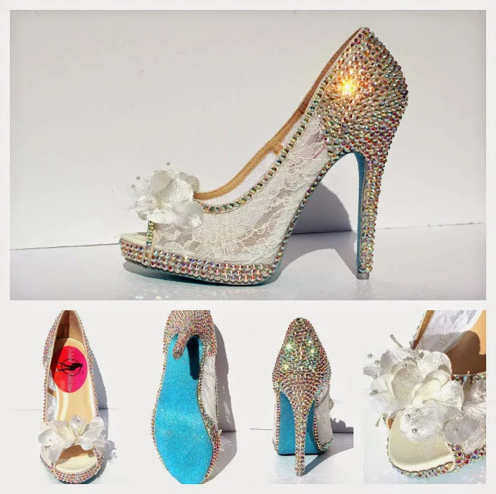 Lace & Swarovski AB Crystal Bridal Heel