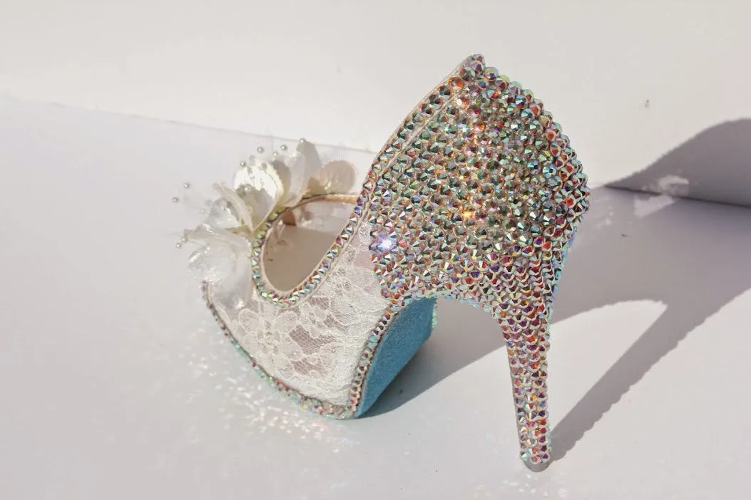 Lace & Swarovski AB Crystal Bridal Heel