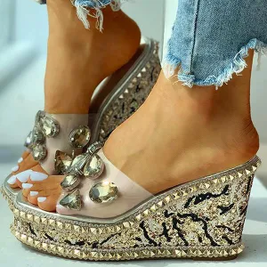 Lydiashoes Open Toe Studded Rivet Heeled Sandals