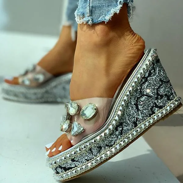 Lydiashoes Open Toe Studded Rivet Heeled Sandals