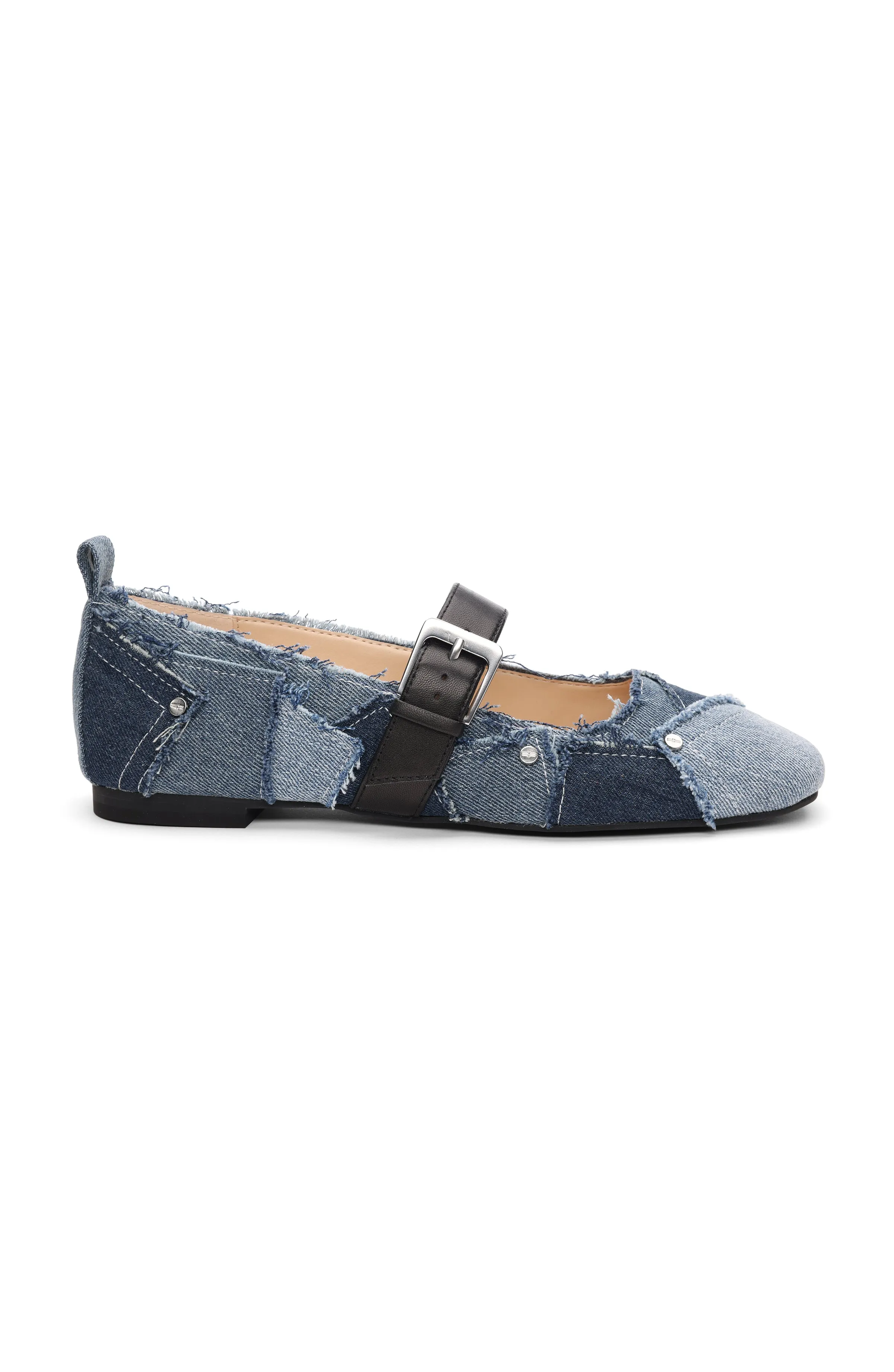 OAKPARK PATCHWORK FRAYED DENIM BALLERINA FLAT