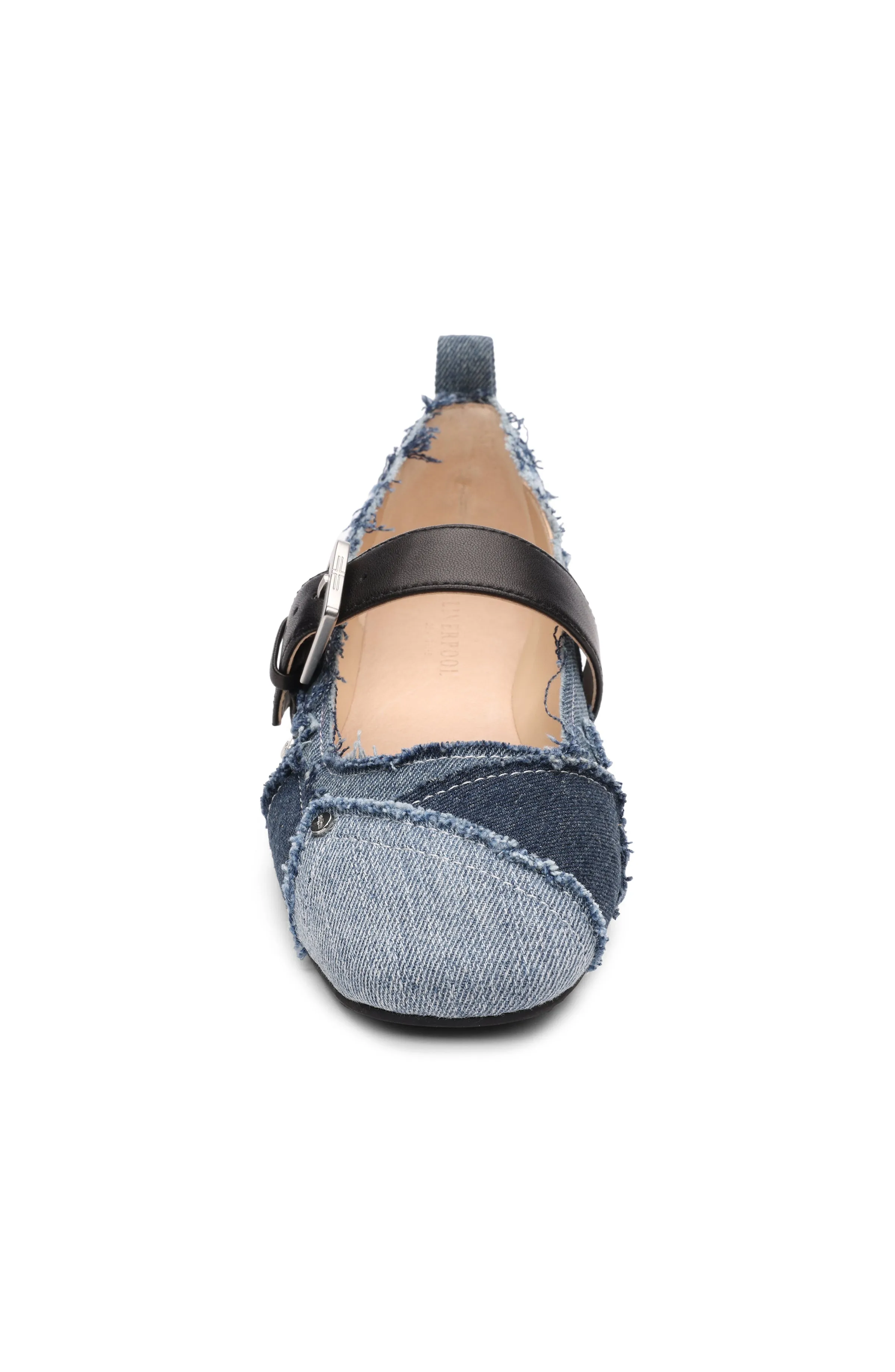 OAKPARK PATCHWORK FRAYED DENIM BALLERINA FLAT