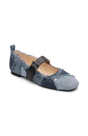 OAKPARK PATCHWORK FRAYED DENIM BALLERINA FLAT