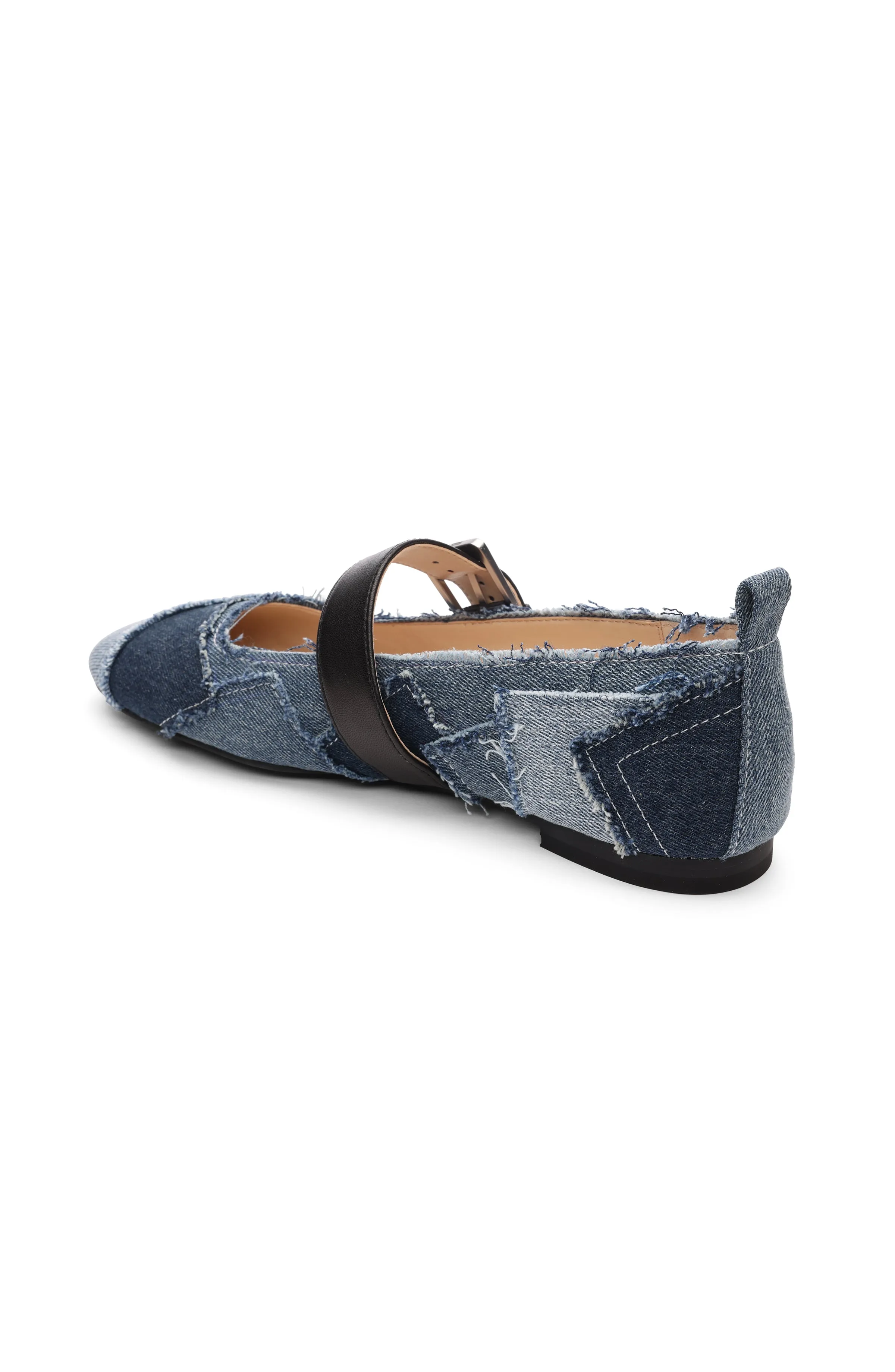 OAKPARK PATCHWORK FRAYED DENIM BALLERINA FLAT