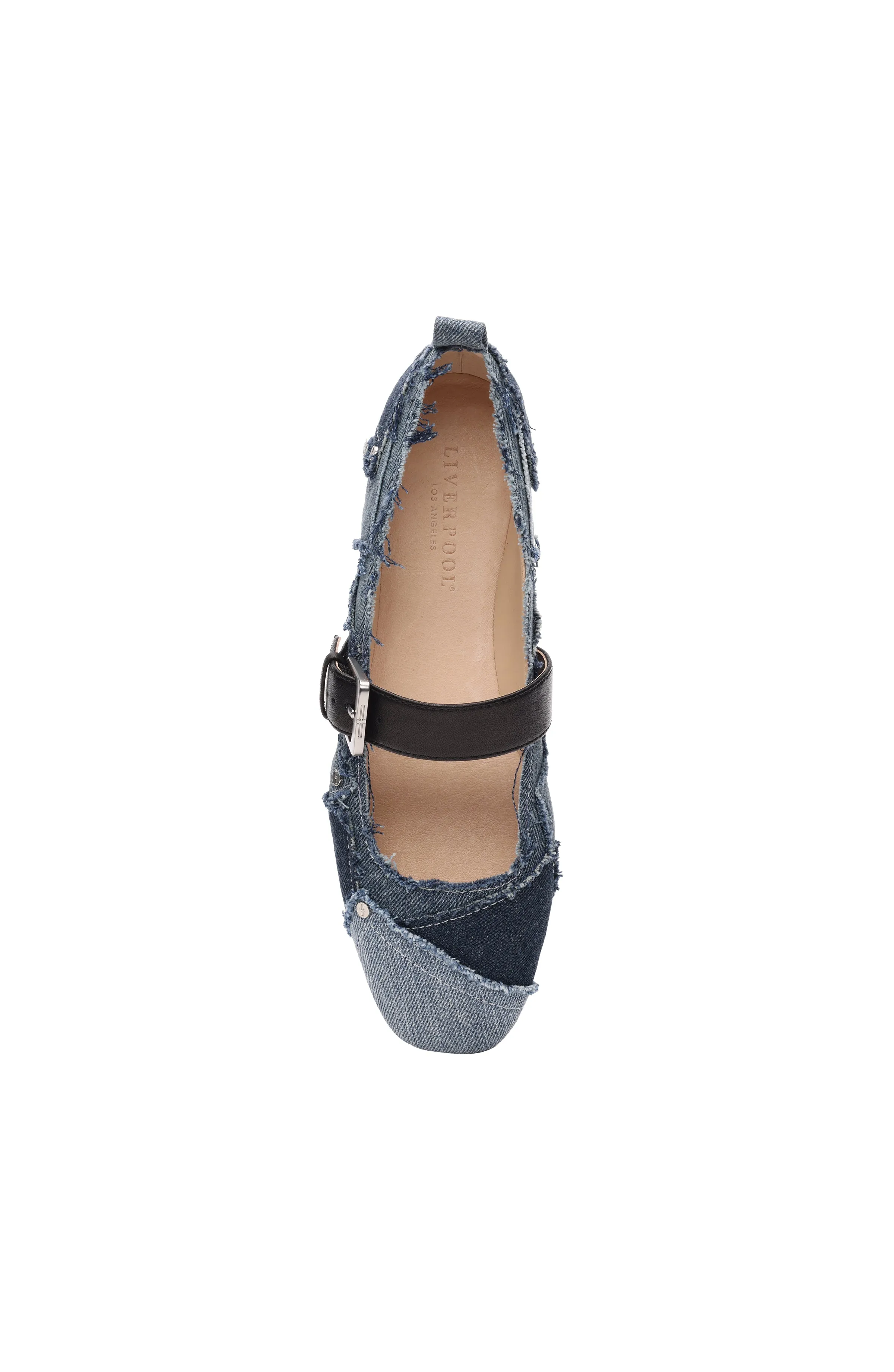 OAKPARK PATCHWORK FRAYED DENIM BALLERINA FLAT