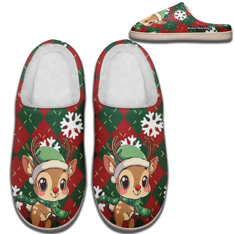 Personalized Santa Claus Indoor Slippers, Custom Fur and Warm Slippers, Holiday Cheer Winter Slippers