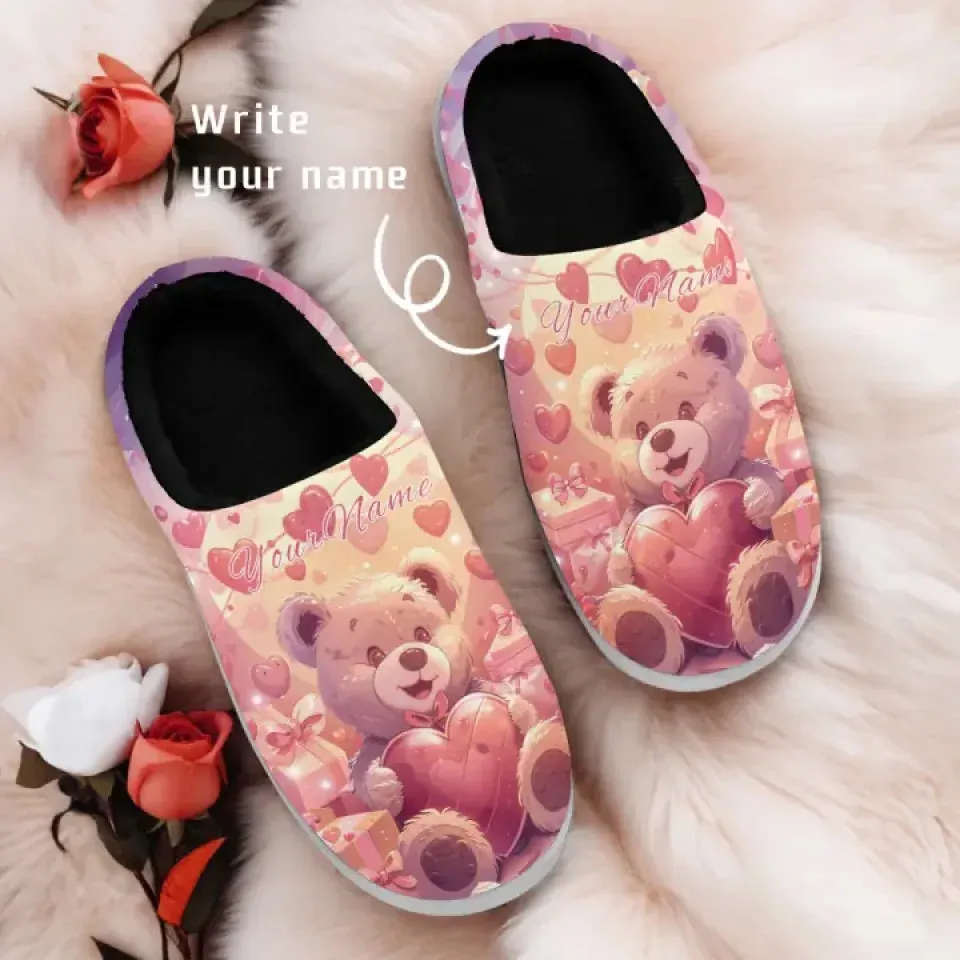 Personalized Warm Love Fur Slippers, Custom Couple’s Indoor Shoes for Valentine's Day