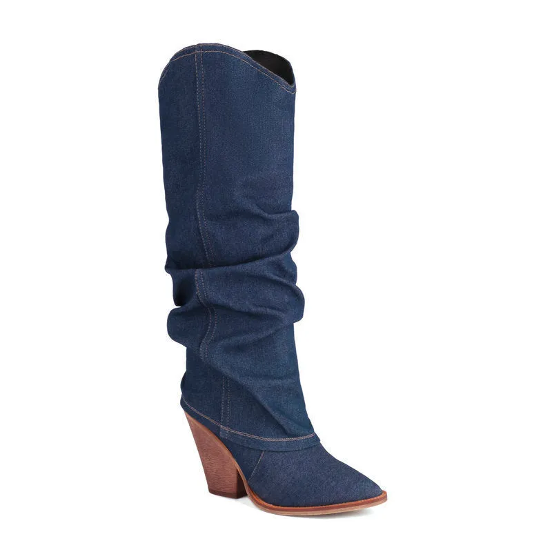 Pre Order: Retro Cowboy Pointed Toe Chunky Heel High Boots