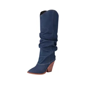 Pre Order: Retro Cowboy Pointed Toe Chunky Heel High Boots