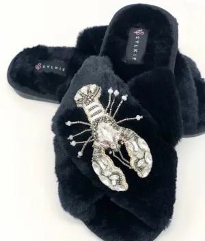 Silver Lobster Cross Slipper Black