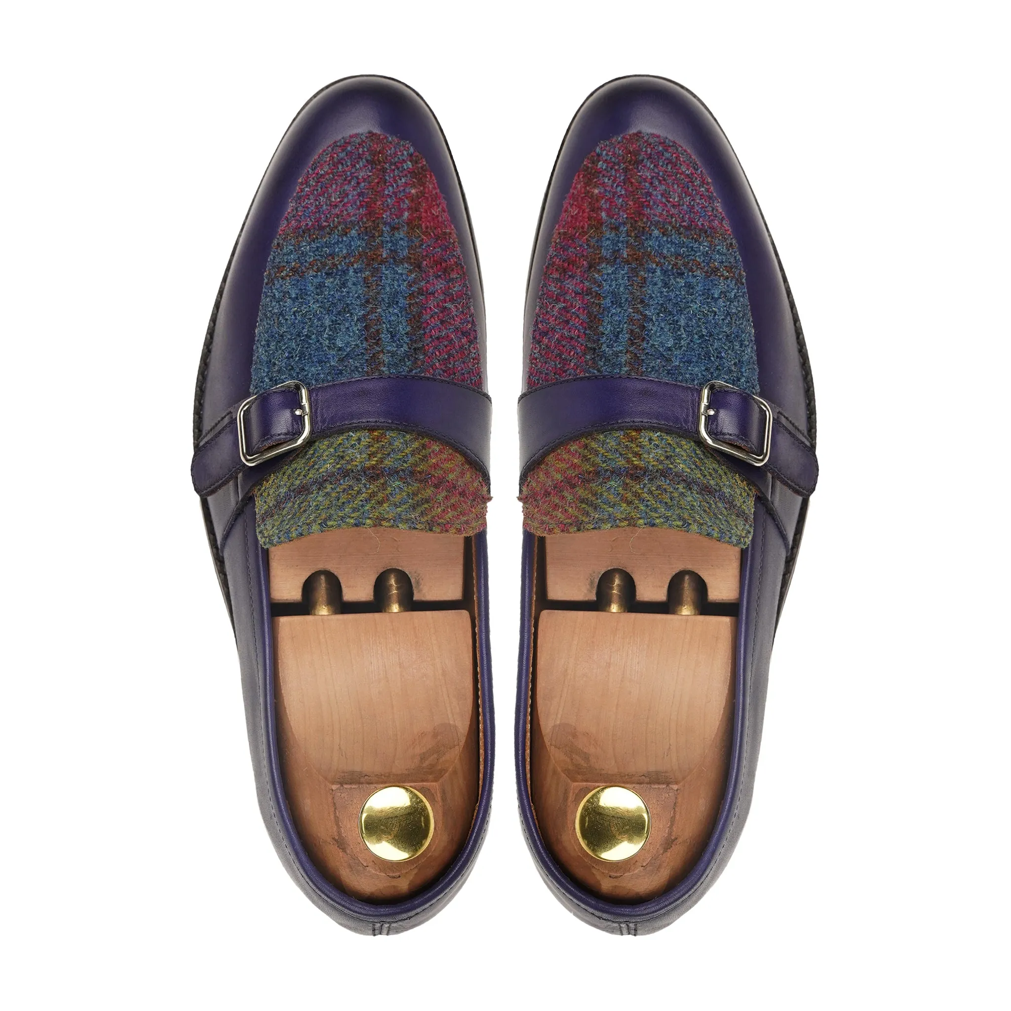 Takefu - Men's Blue Calf Leather and Harris Tweed Loafer