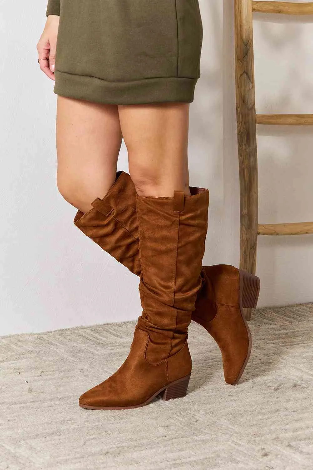 TEEK - Chestnut Block Heel Knee High Boots