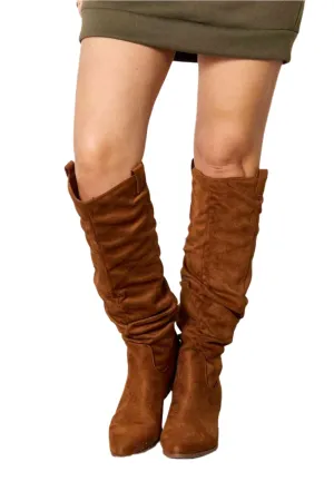 TEEK - Chestnut Block Heel Knee High Boots