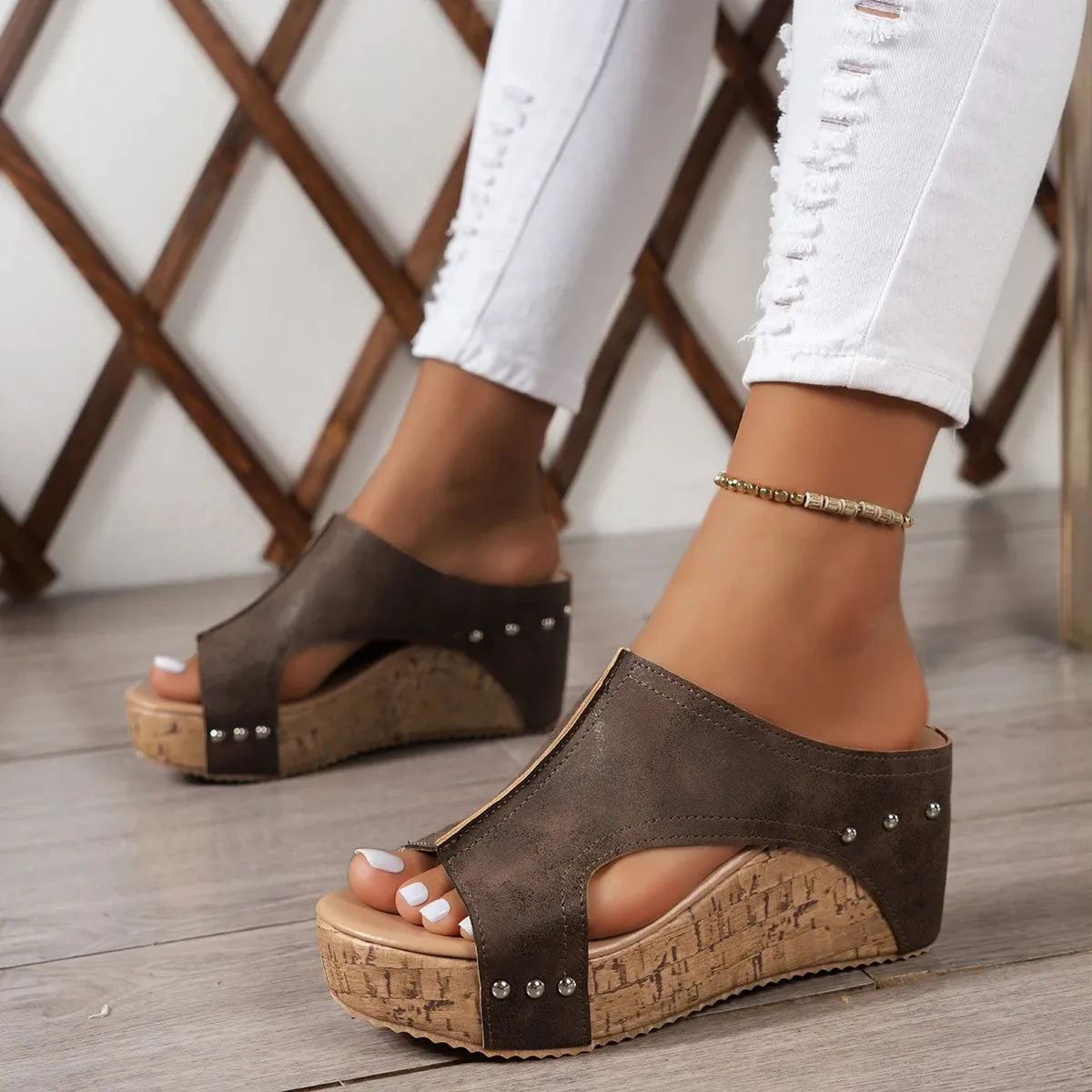 Trendy Platform  Peep Toe Wedge Sandals