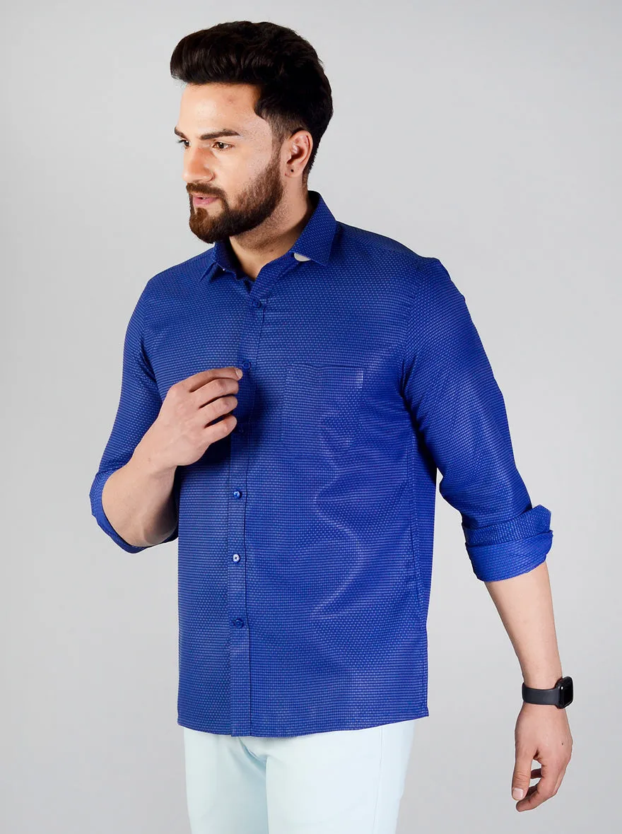 Ultramarine Blue Checked Regular Fit Formal Shirt | Greenfibre