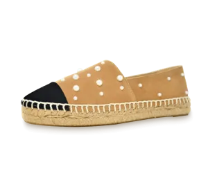 Valerie Suede Espadrille Slip-On with Pearls