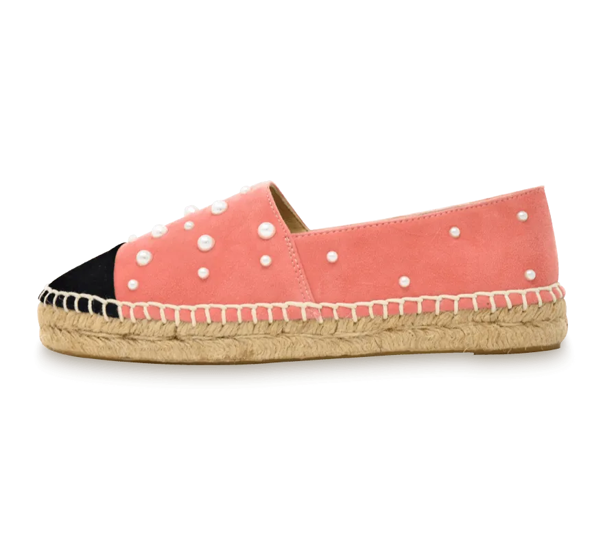 Valerie Suede Espadrille Slip-On with Pearls