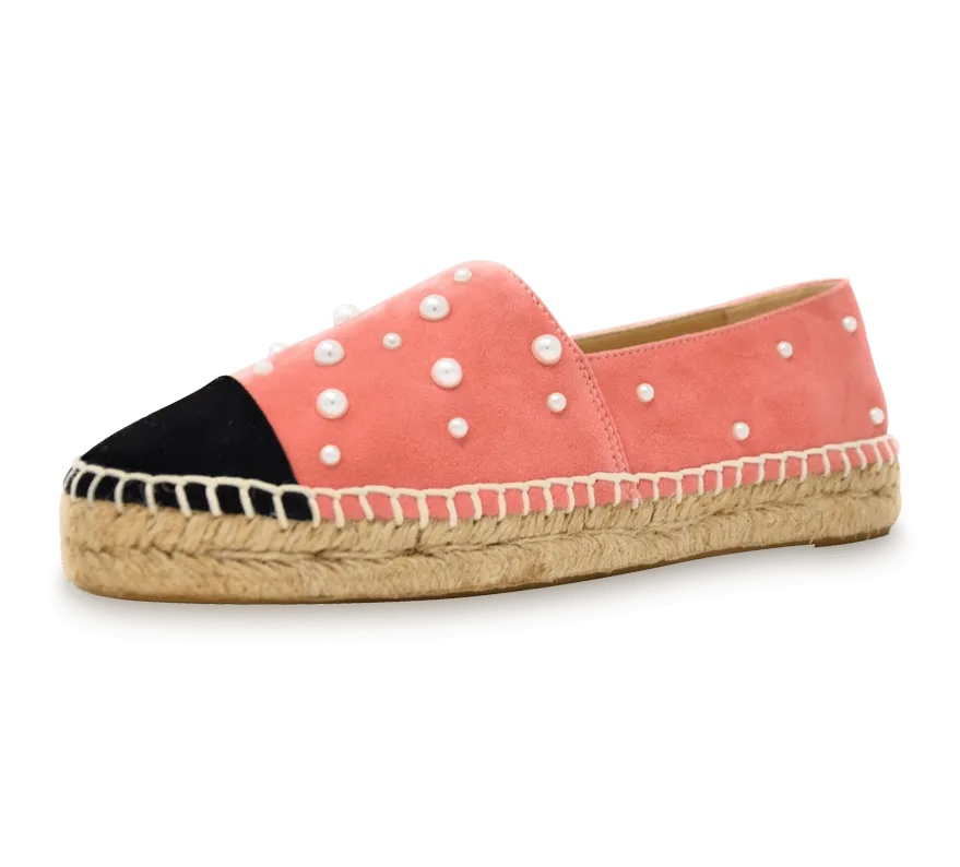 Valerie Suede Espadrille Slip-On with Pearls