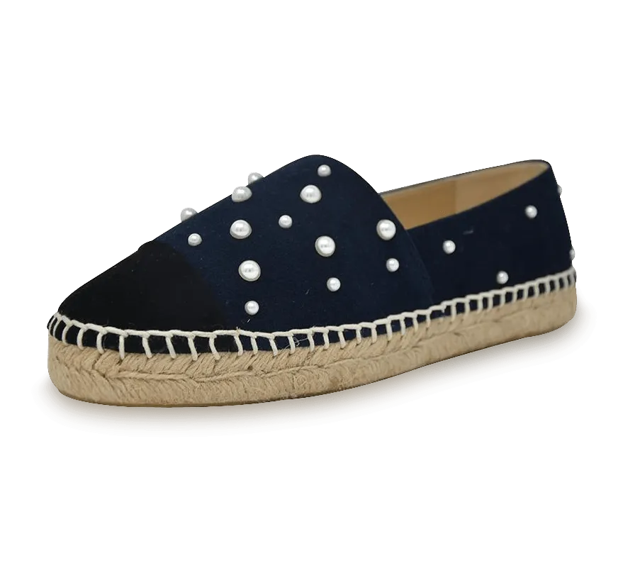 Valerie Suede Espadrille Slip-On with Pearls