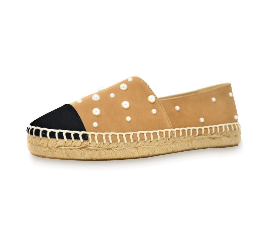 Valerie Suede Espadrille Slip-On with Pearls