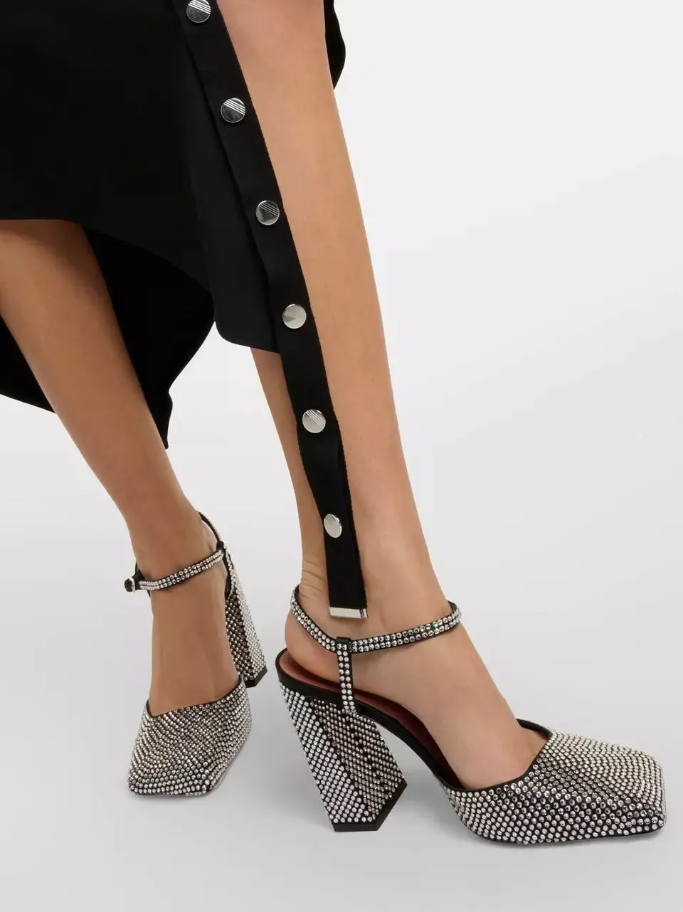 Women’s Crystal-Embellished Square-Toe Buckle-Fastening Pumps