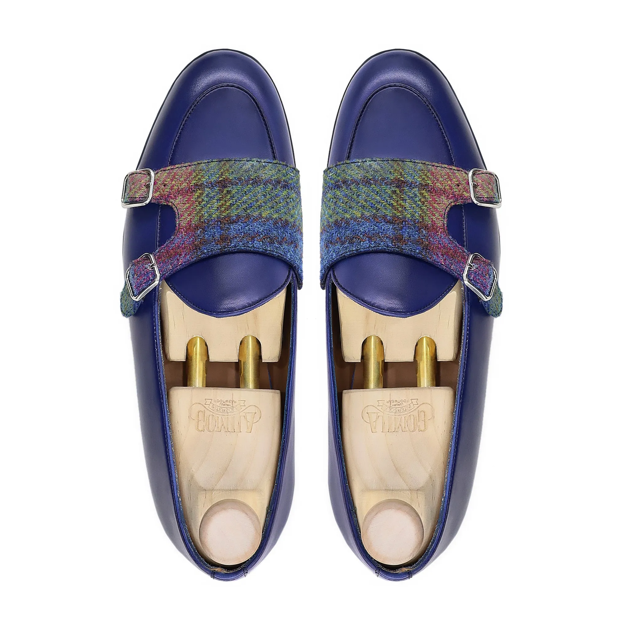 Yagmur - Men's Blue Calf Leather and Harris Tweed Loafer